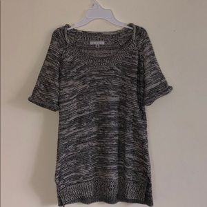 CAbi Short-Sleeved Woven Sweater Black White XS